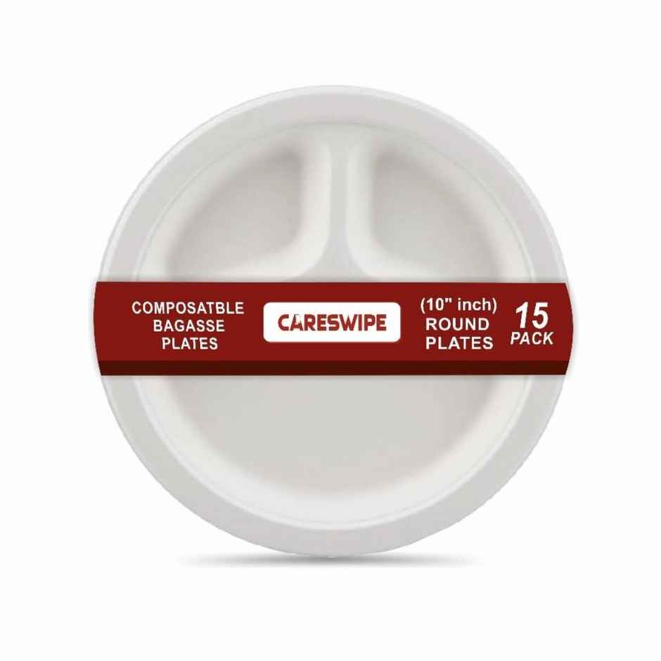 Disposable Plate | 3 Compartment | 10 inch | 15 pcs | Careswipe