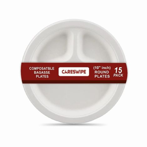 Careswipe 3 Compartment Disposable Plate 10 Inches 15 Pcs