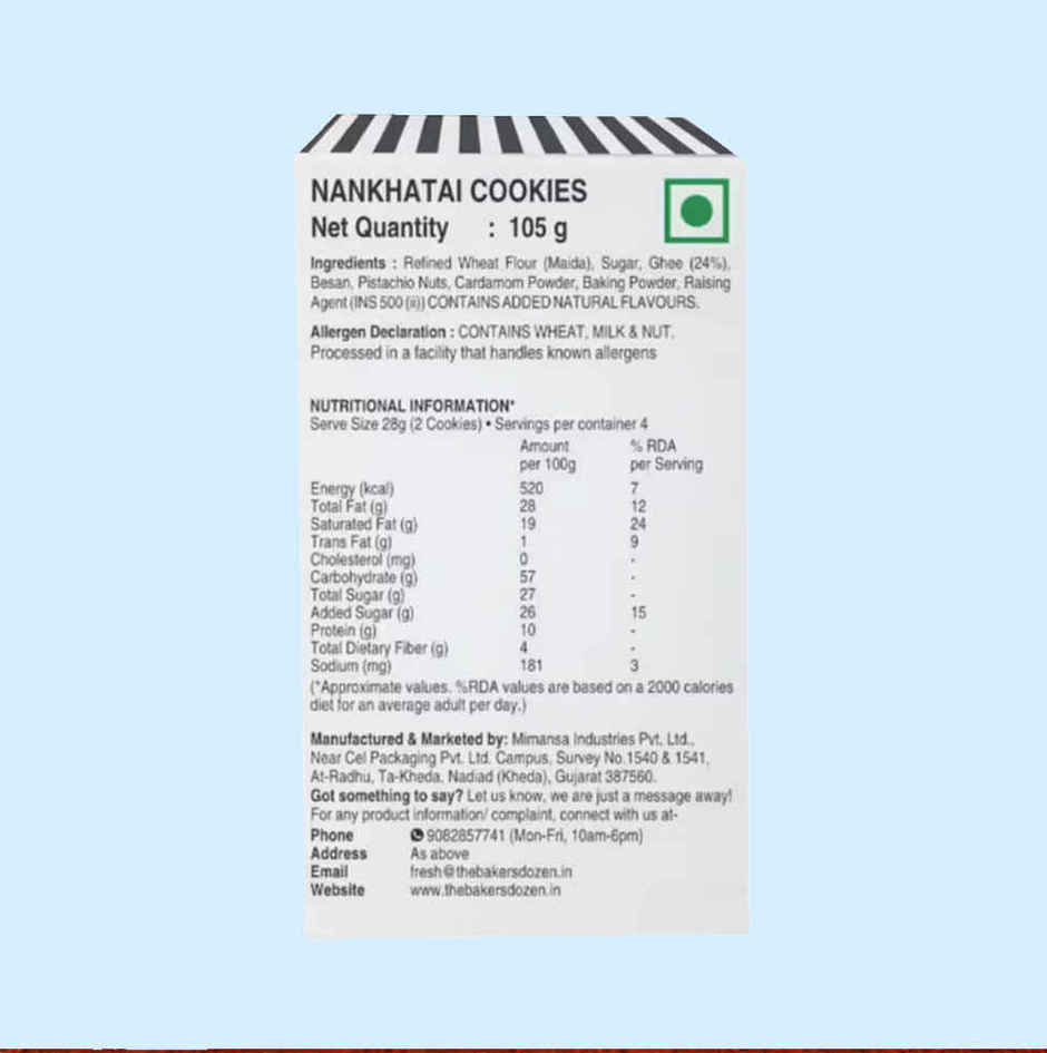The Baker's Dozen Nankhatai Cookies | 24% Pure Ghee | Real Pistachios | Healthy Cookies | Biscuits