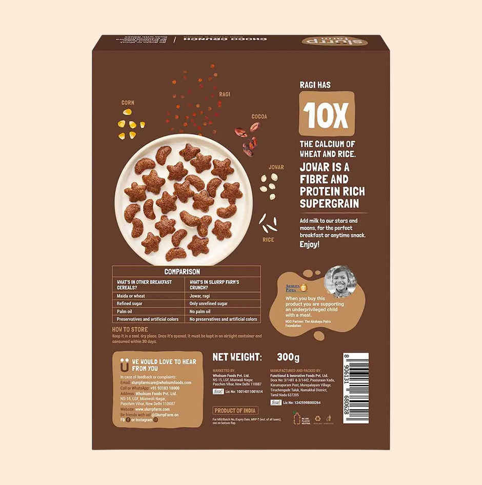 Slurrp Farm Choco Crunch Chocolate Cereal - Ragi Stars And Moons No Maida, No Refined Sugar