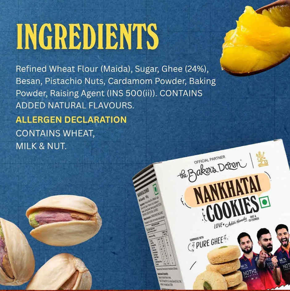 The Baker's Dozen Nankhatai Cookies | 24% Pure Ghee | Real Pistachios | Healthy Cookies | Biscuits