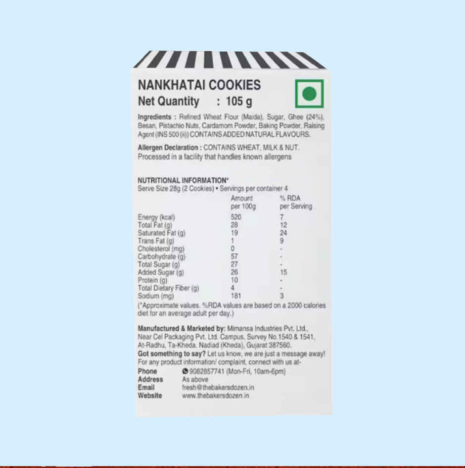 The Baker's Dozen Nankhatai Cookies | 24% Pure Ghee | Real Pistachios | Healthy Cookies | Biscuits