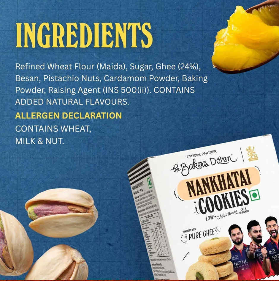 The Baker's Dozen Nankhatai Cookies | 24% Pure Ghee | Real Pistachios | Healthy Cookies | Biscuits