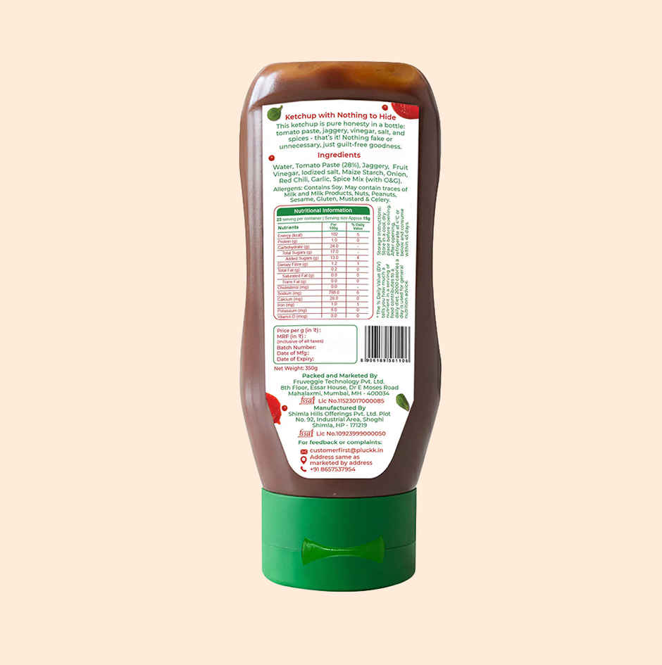 Pluckk Guilt-Free Tomato Ketchup - No Refined Sugar, No Preservatives, No Artificial Thickeners