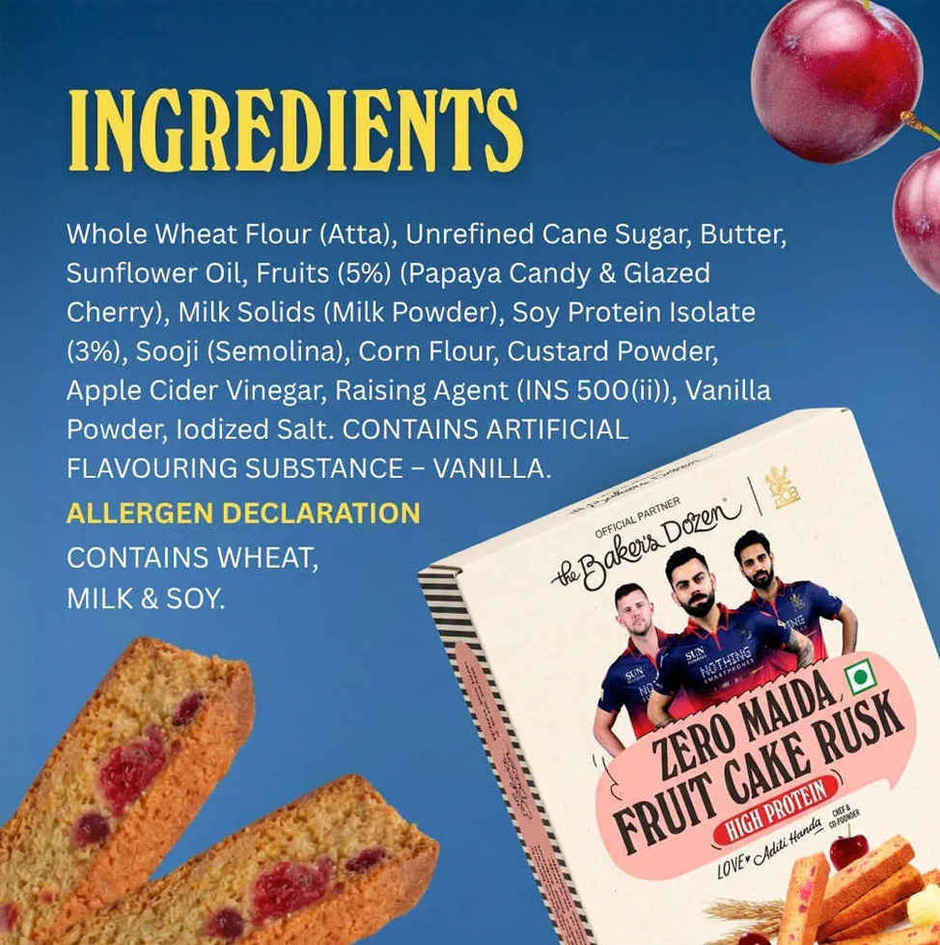 The Baker's Dozen Fruit Cake Rusk | High Protein | Zero Maida | Atta Rusk | Zero Palm Oil