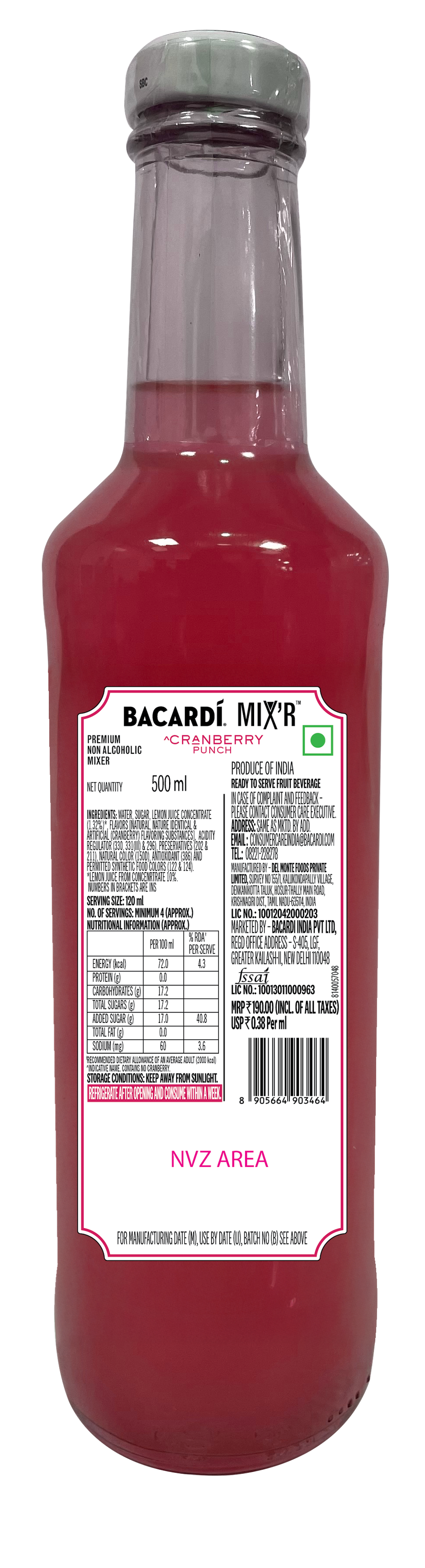 Bacardi Mixers - Cranberry Punch | Non Alcoholic Premium Mixer