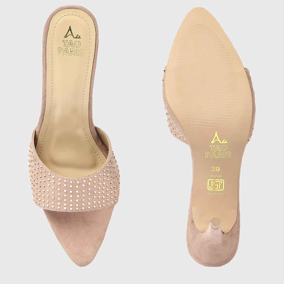 Tao Paris Embellished Open Toe Suede Kitten Heels Women's Peach | UK3