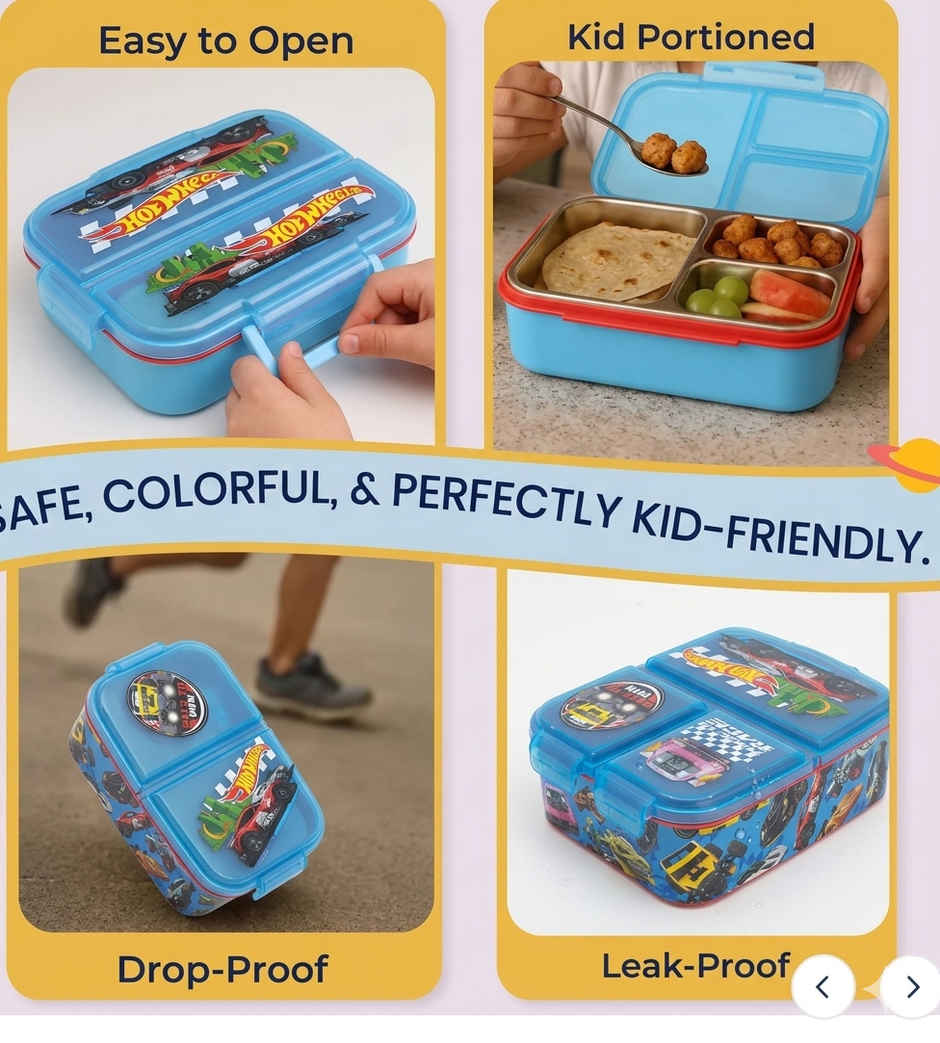 Striders Multi Compartment Rectangular Sandwich Box Hotwheels Blue Fire | XL