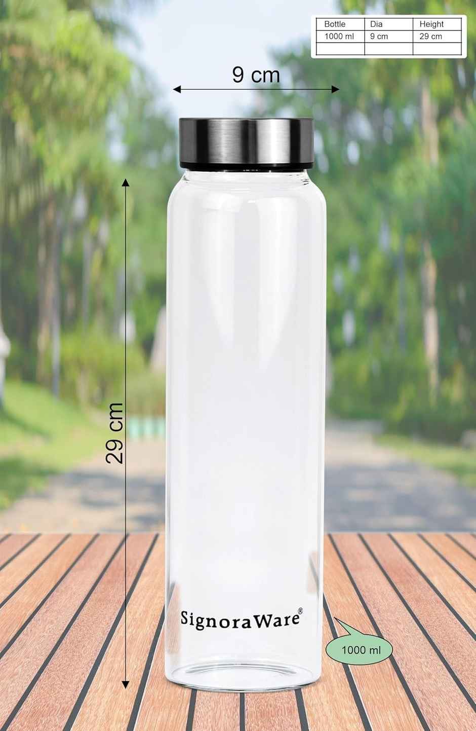 Signoraware Element Glass Water Bottle | 1 L Capacity | Transparent