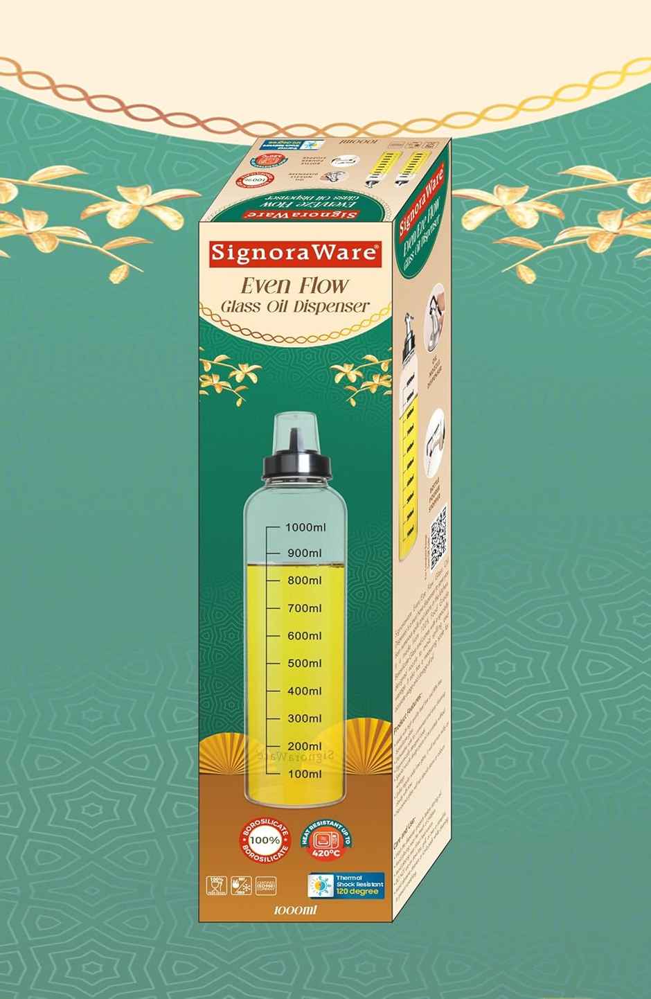 SignoraWare Even Flow Borosilicate Glass Oil Dispenser, 1000Ml, 1454Clear