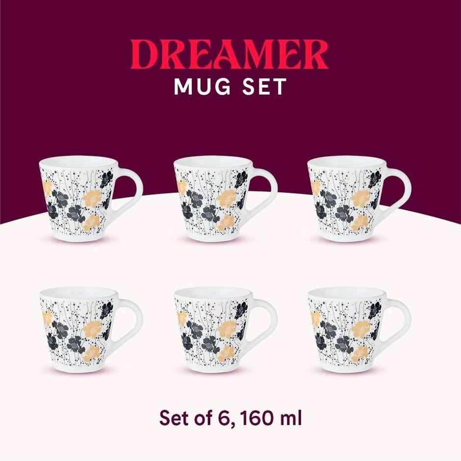 Larah By Borosil Dreamer Opalware Mug, Tea/Coffee Mug, 160Ml Each,Microwave & Dishwasher Safe