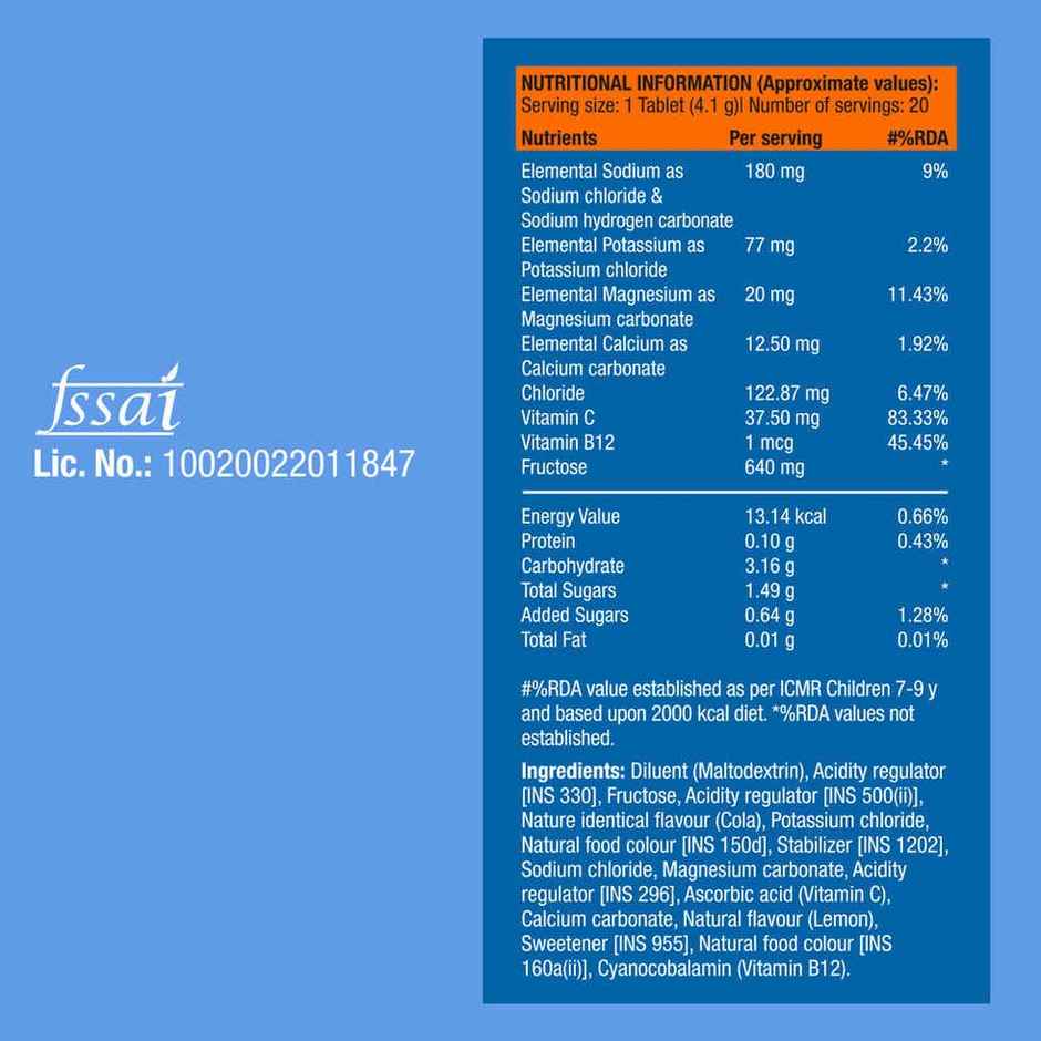 Fast&Up Reload (Electrolytes) with Added Caffeine for Instant Energy & Hydration Sports Drink - Cola (20 Effervescent Tablets)