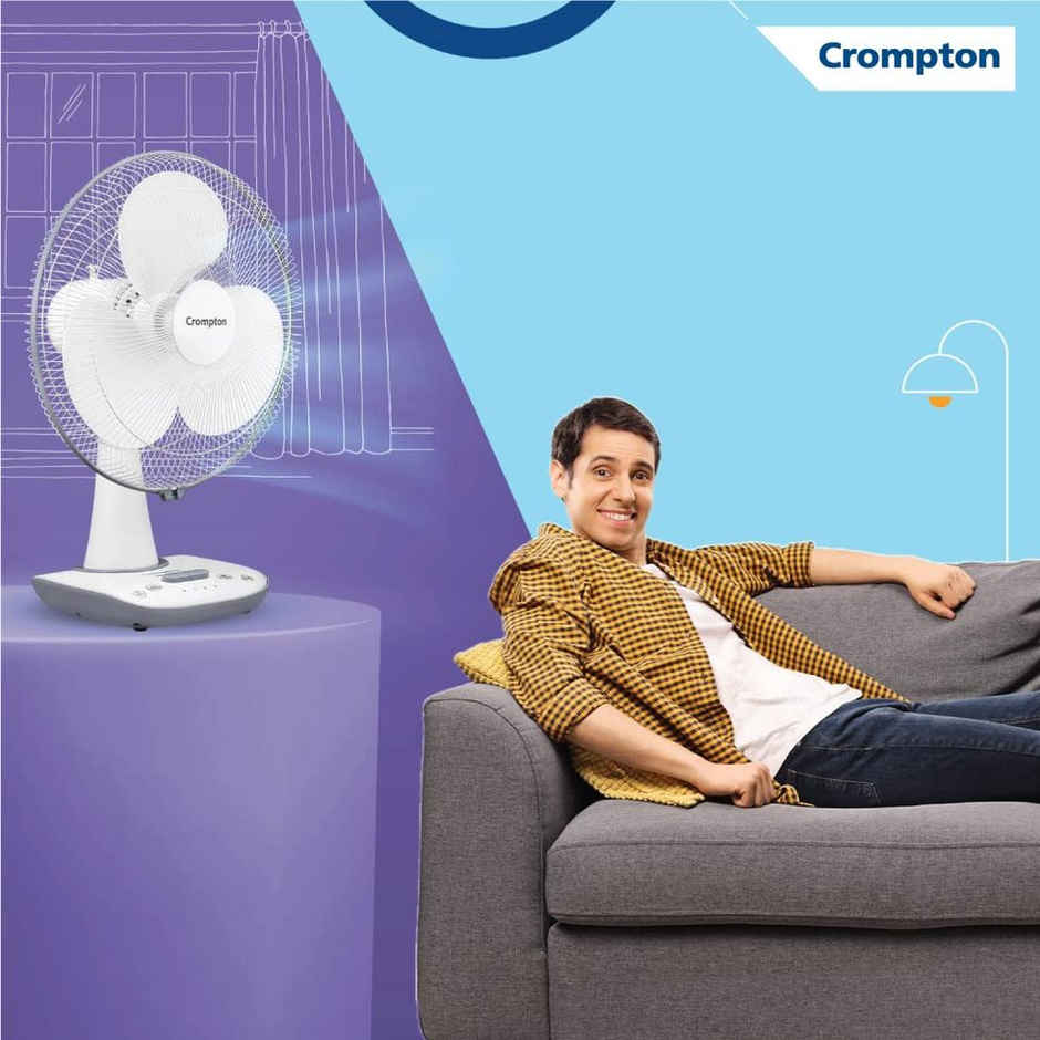 Crompton Wave Star Table Fan, 400mm, High Speed, High Air Delivery, Smooth Oscillation, Cool Grey