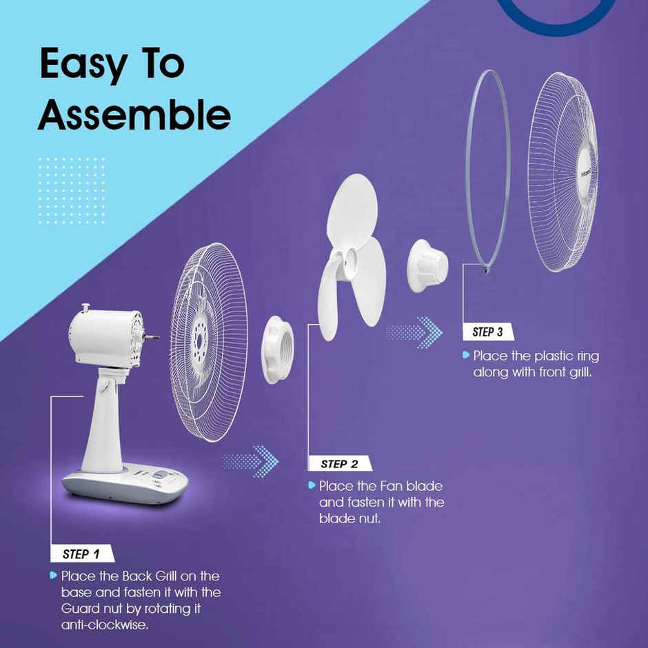 Crompton Wave Star Table Fan, 400mm, High Speed, High Air Delivery, Smooth Oscillation, Cool Grey