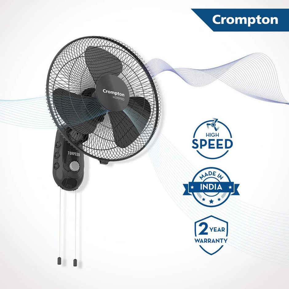 Crompton Torpedo Wall Fan, 400mm, High Speed, Black