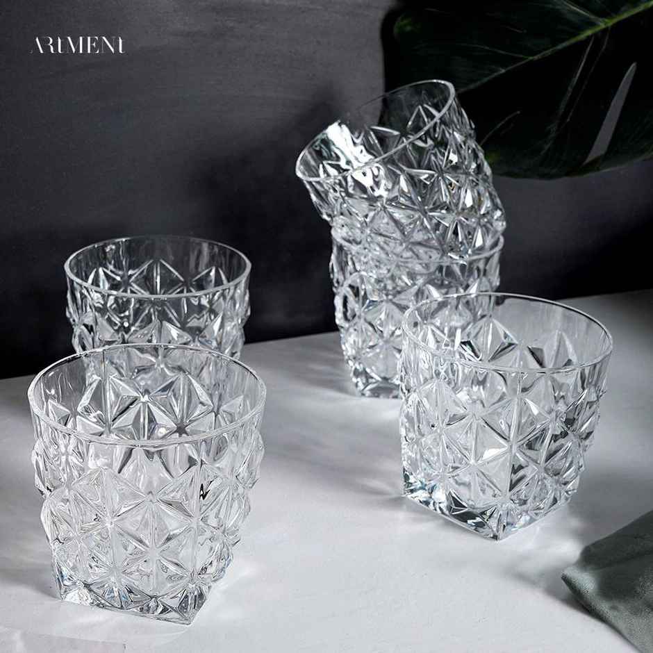 Crystal Diamond Cut Whisky Glasses | Set Of 4 | 210 ml | The Artment