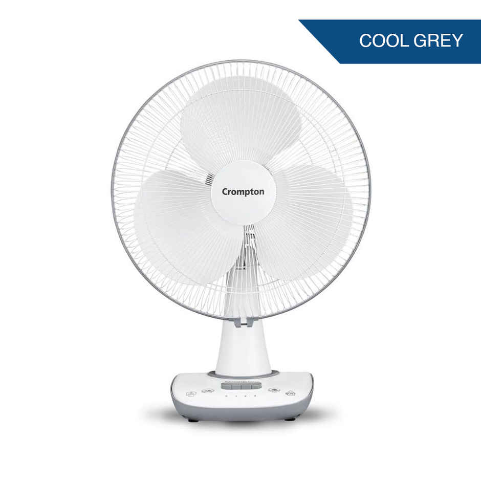 Crompton Wave Star Table Fan, 400mm, High Speed, High Air Delivery, Smooth Oscillation, Cool Grey