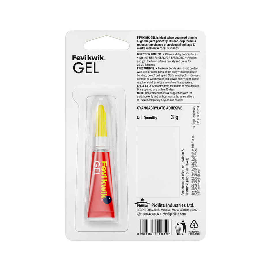Fevikwik Gel | Instant glue for repair | No spillage | Clear non drip formula | Extra repair time Combo
