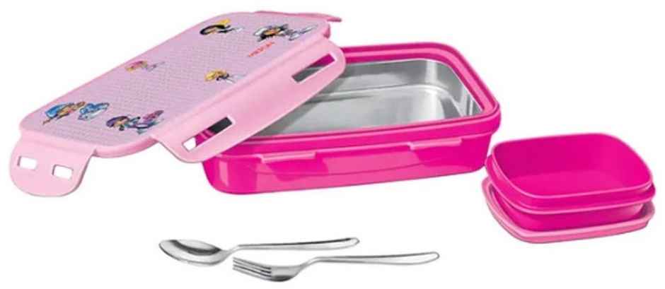 Milton Steely Deluxe Mini Inner Steel Kids Tiffin Box, 400 ml, Pink, 1 Pc