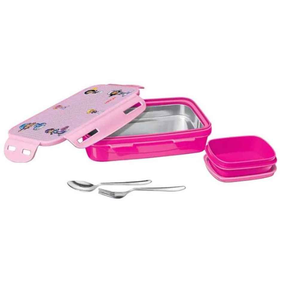 Milton Steely Deluxe Mini Inner Steel Kids Tiffin Box, 400 ml, Pink, 1 Pc