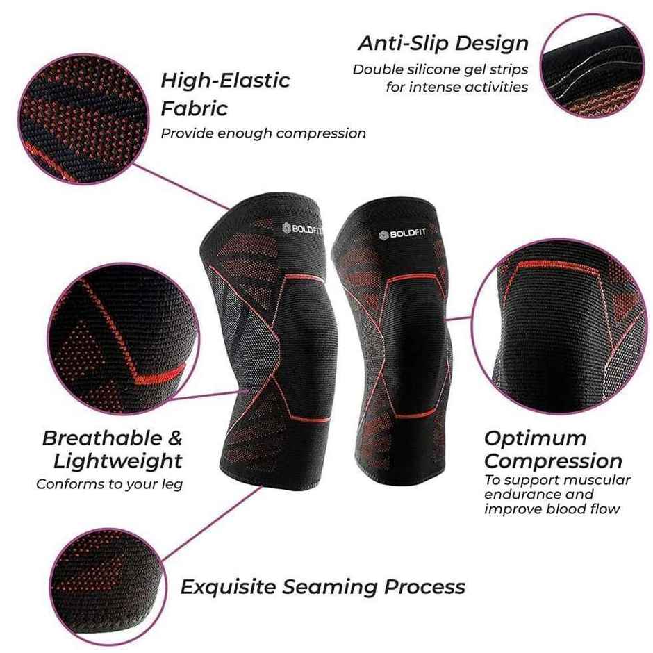 Boldfit Knee Support For Men & Women Leg Sleeves For Gym Squats Red Black Extra Large