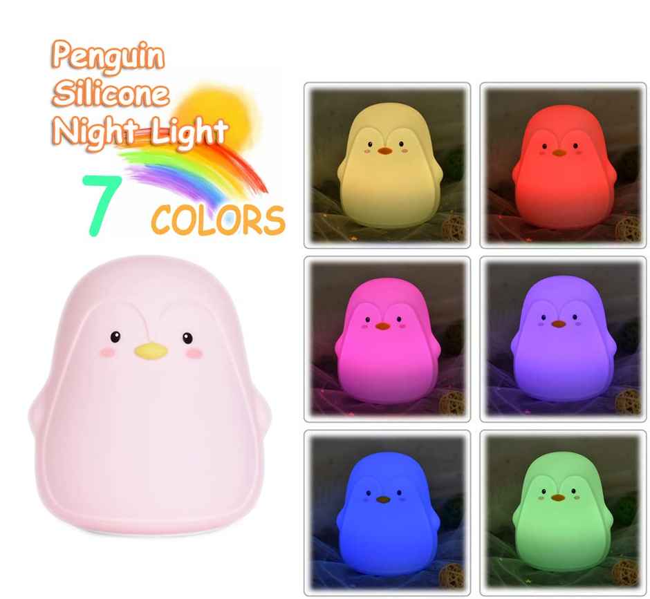 Hashwow Cute Silicon Penguin Night Light LED Bedside Baby Room Soft Lamp with Touch Sensor Control