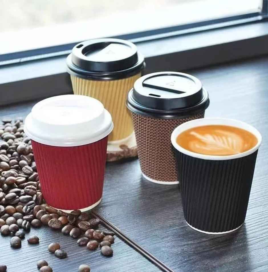 Disposable Ripple Paper Cup with Lid | 250 ml | Naturepac