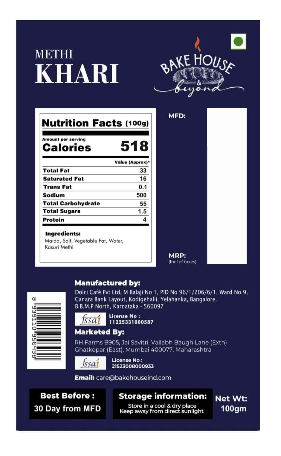 Bakehouse Tasty Methi Masala Khari