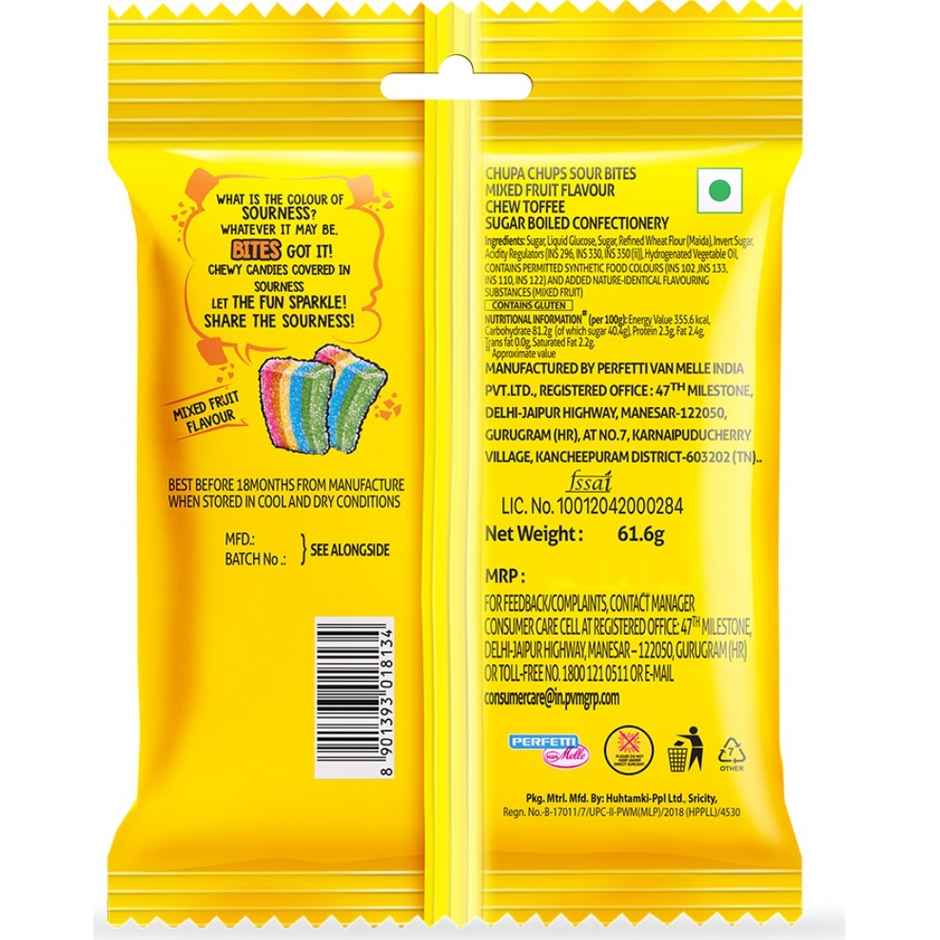 Chupa Chups Sour Bites Mixed Fruit Flavour Soft And Chewy Toffee