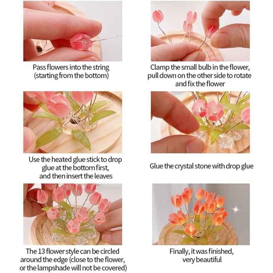 Hashwow Romantic Round Tulip Night Light Lamp Elegant Led Ball Lamp, Includes 9 Diy Tulip Flowers
