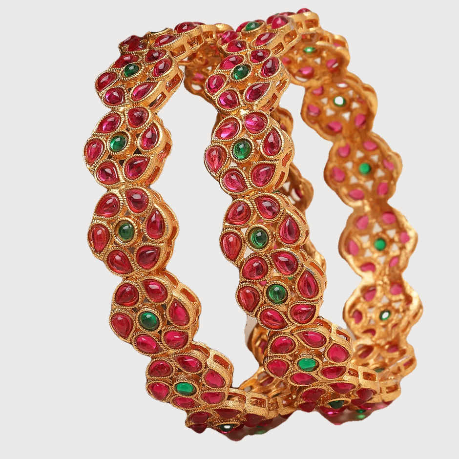 Sukkhi Floral Gold Plated Red And Green Broad Bracelets Bangle Set Jewellery for Women - 2.4