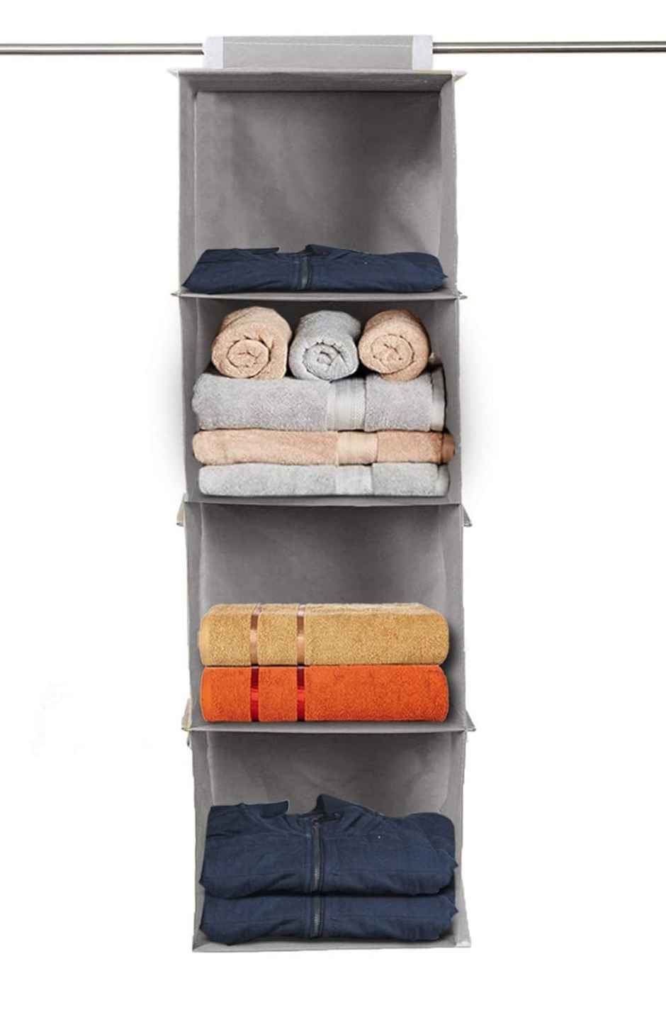 Kuber Industries 4 Shelf Closet Organizer | Non Woven Fabric | 31 x 25 x 80 CM | Grey