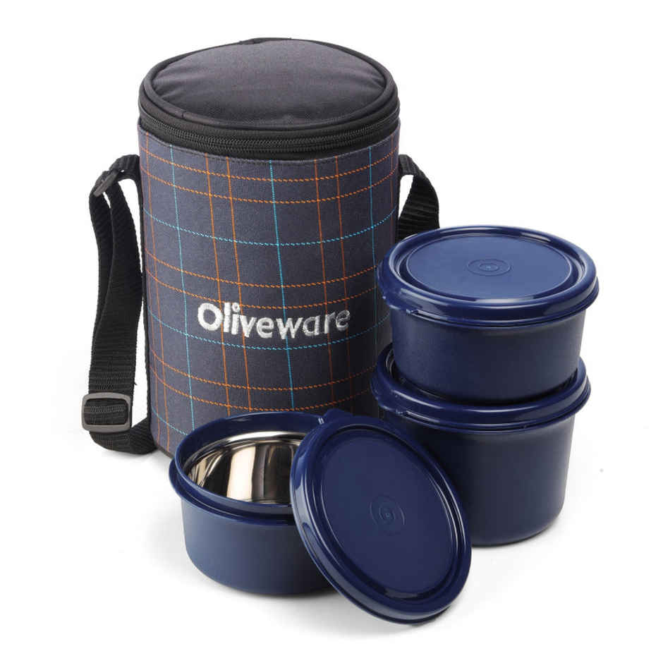 Oliveware Amber Lunch Box (LB111) | 3 Pieces (2 x 50 ml + 1 x 100 ml) - Blue