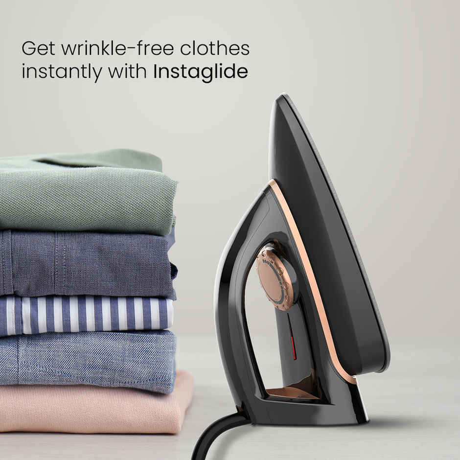 Crompton ACGEI-INSTAGLIDE 1000 W Dry Iron with NonStick Coating, Six Fabric Settings, Auto Cut off - BLACK AND BROWN