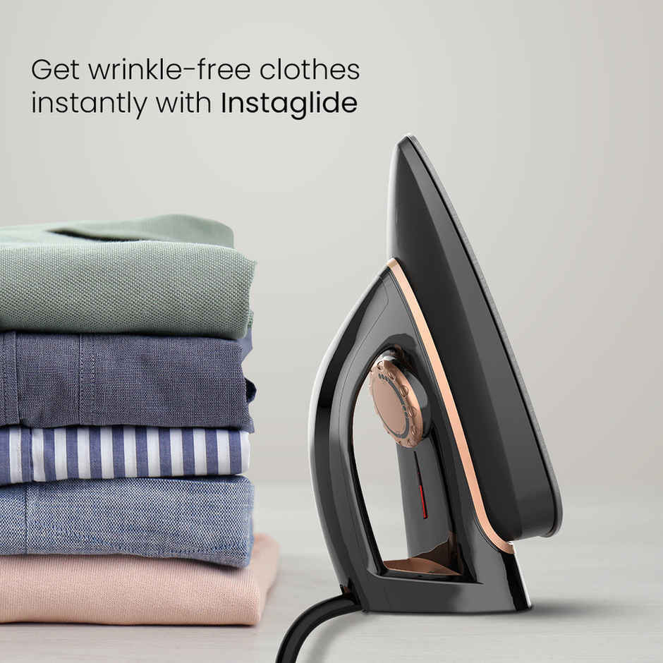 Crompton ACGEI-INSTAGLIDE 1000 W Dry Iron with NonStick Coating, Six Fabric Settings, Auto Cut off - BLACK AND BROWN