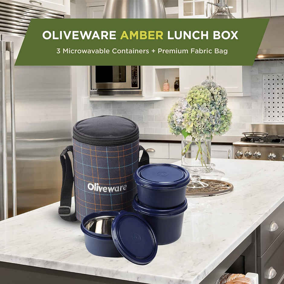 Oliveware Amber Lunch Box (LB111) | 3 Pieces (2 x 50 ml + 1 x 100 ml) - Blue