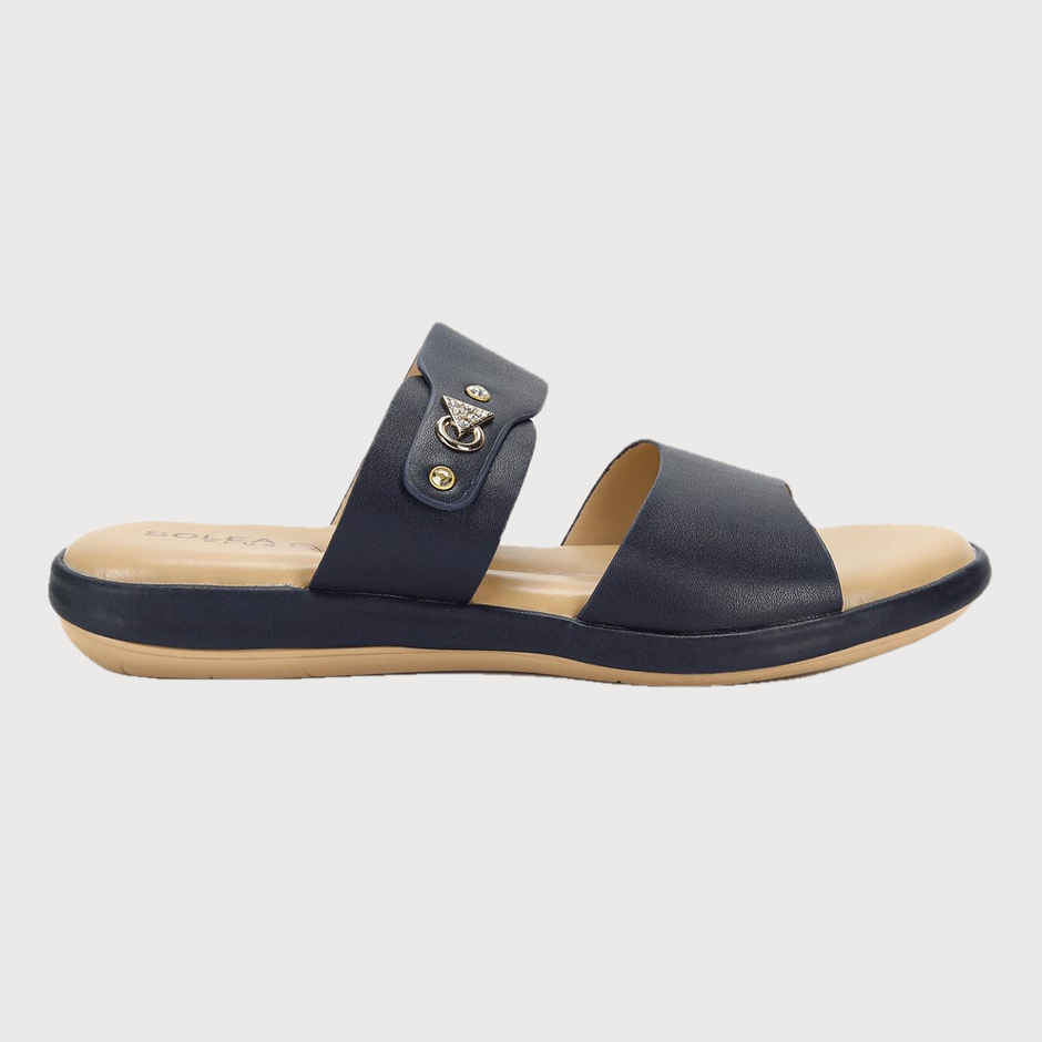 Paragon Women Embellished Lightweight Open Toe Flats Navy Blue - 4