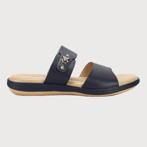 Paragon Women Embellished Lightweight Open Toe Flats Navy Blue - 6