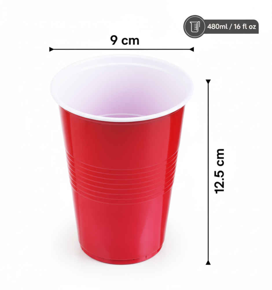Dayal Premium Party Cups | Durable, Leak | Proof | BPA-free | Red | 480 ml