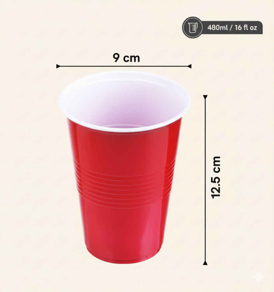 Dayal Premium Party Cups | Durable, Leak | Proof | BPA-free | Red | 480 ml