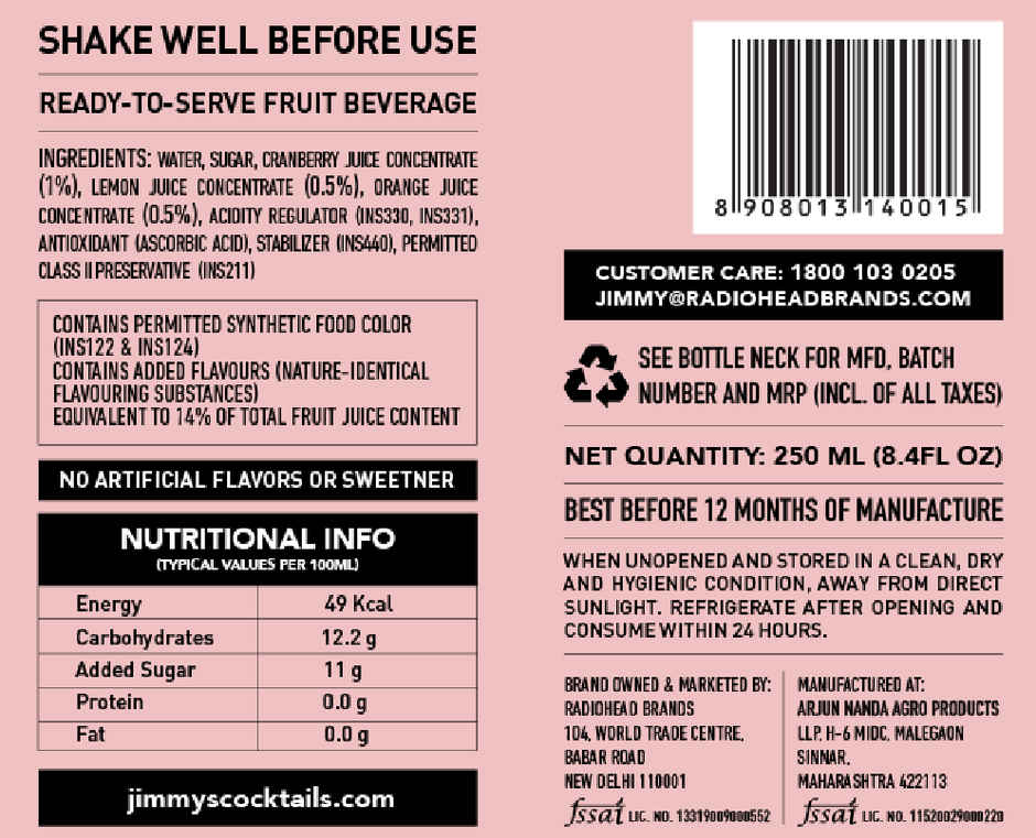 Jimmy's Cocktails Cosmopolitan Mixer Combo