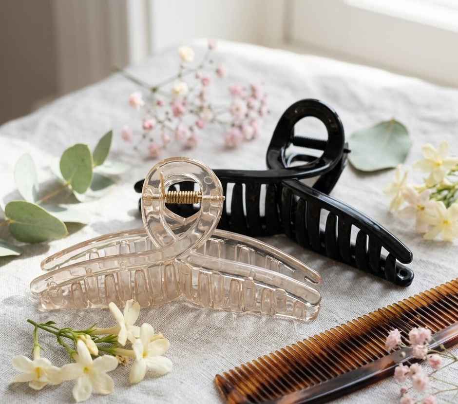The Opal Factory Hair Accessories | Large R Nonslip Hair Jaw Clip | Black & Beige Translucent