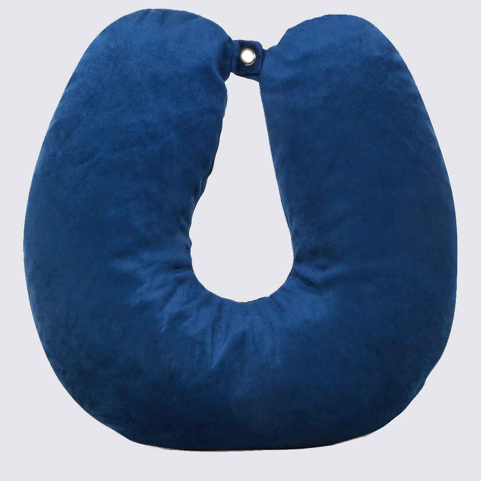Teakwood Unisex Solid Polycotton Neck Pillow | Blue - Free Size