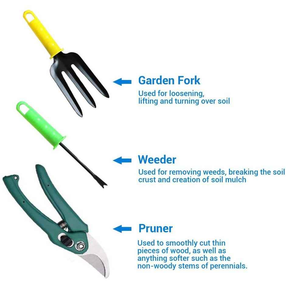 Daluci Gardening Tools Set - Weeder | Cultivator | Trowel | Fork | Pruner and Gloves