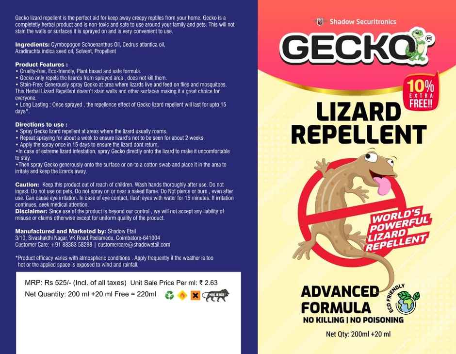 Gecko Aerosol Based Herbal Lizard Repellent Spray