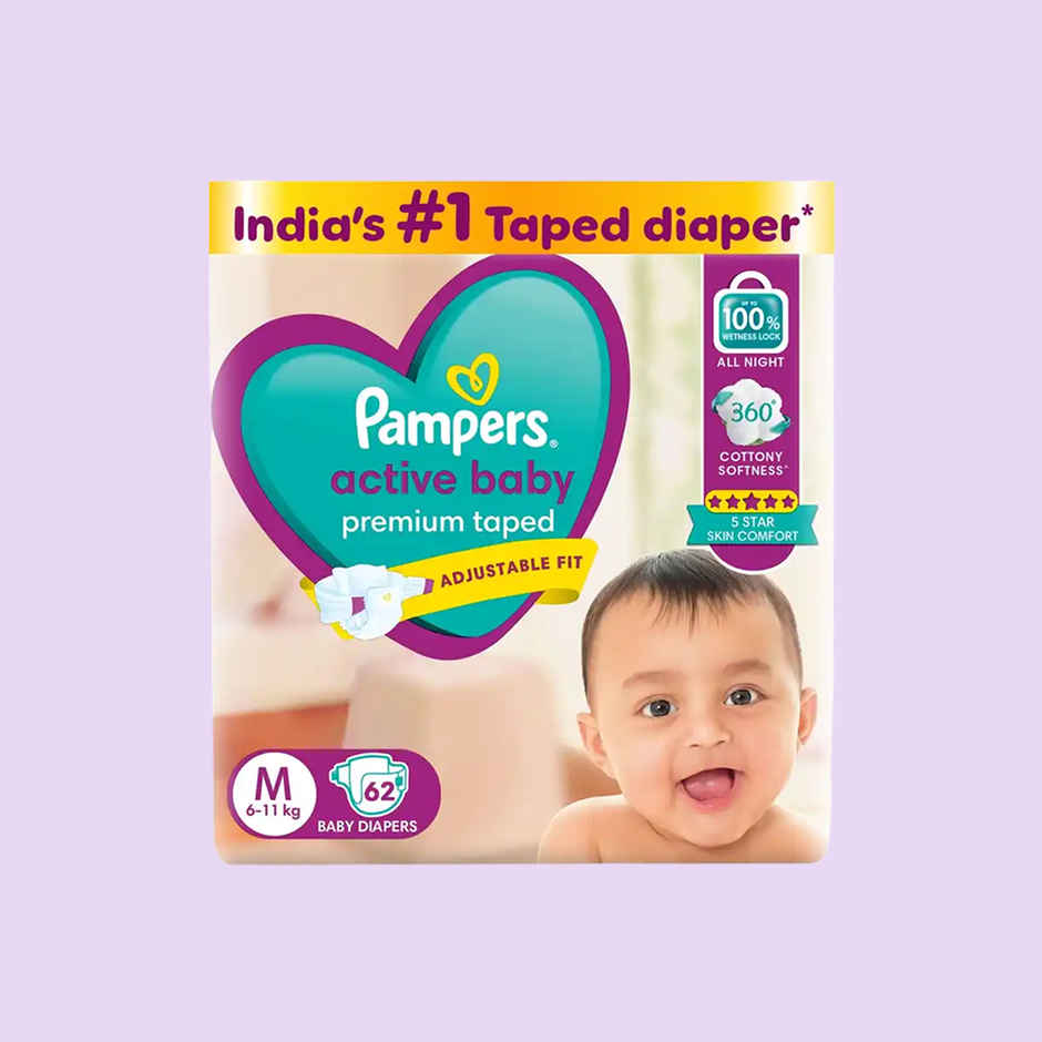 Pampers Active Baby Taped Style Diaper | M | 62 pcs