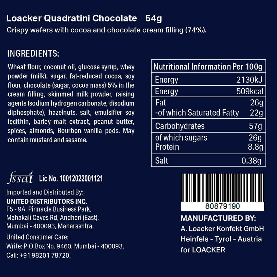 Loacker Quadratini Chocolate Wafer Cookies