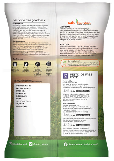 Safe Harvest Pesticide-Free Unpolished Urad Dal | Pure and Natural