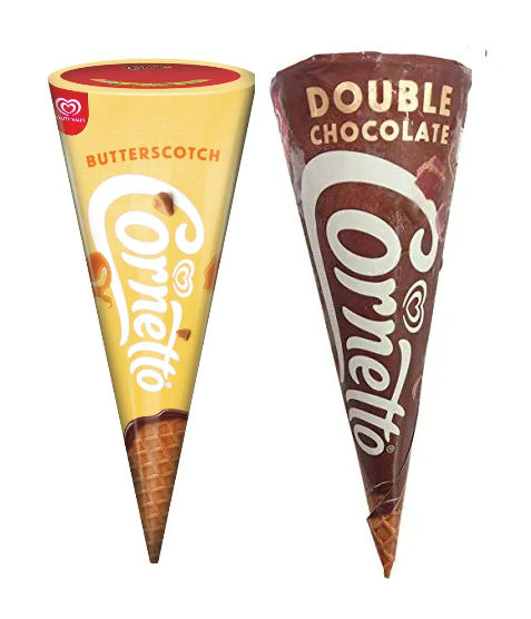 Kwality Wall's Cornetto Double Chocolate Cone 105 ml & Cornetto Butterscotch Cone 105 ml Combo