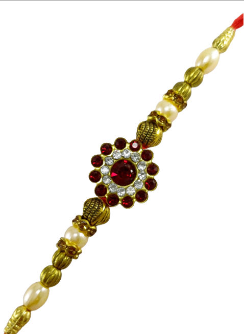 Gullak Maroon Diamante Flower Rakhi - Elegant and Sparkling